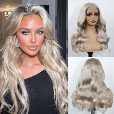 Imagem de Mscathy Perucas de cabelo humano loiro acinzentado ondulado frontal 13 x 4 UHD perucas transparentes lace frontal respirável pré-cortado densidade 180% com cabelo de bebê para mulheres (loiro