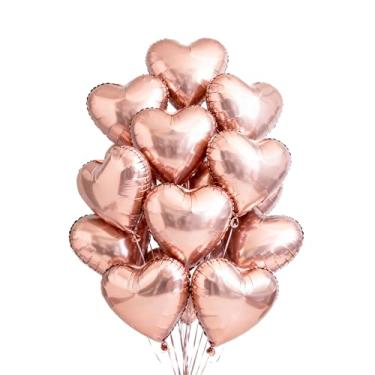 Imagem de [20 peças] Balões de ouro rosa de 45,7 cm, um monte de balões de hélio de folha de amor, suporte de hélio, dia dos namorados, aniversário, casamento, noiva, noivado, festa, aniversário, dia das mães