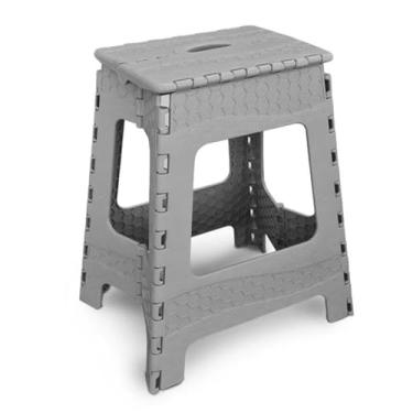 Imagem de Banqueta Dobrável Resistente 100kg Grande e Pequena | Banco Portátil para Camping, Pesca, Praia e Piquenique(GRANDE CINZA)