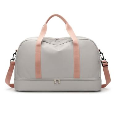 Imagem de Mala De Viagem Desportiva De 30 Litros – Com Bolsos Laterais ImpermeáVeis E AlçAs AjustáVeis, Ideal Para SessõEs De GináSio, NataçãO E Viagens Curtas(Básico,Cinza/Rosa)