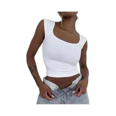 Imagem de Regata Feminina Azul Sem Mangas Casual De Verão Slim Fit Moda Streetwe