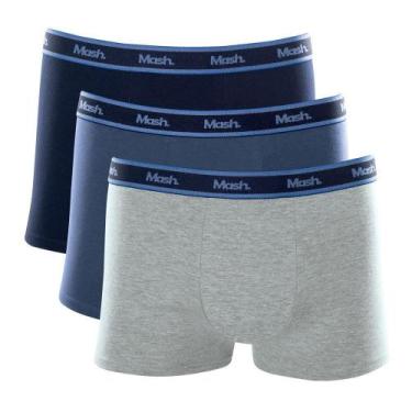 Imagem de Kit Cueca Boxer Mash 3 Peças Elástico Masculina Algodão, Azul marinho,