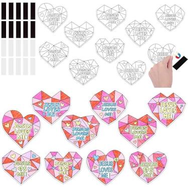 Imagem de JAPBOR Christian Coloring Craft Kit - 30PCS Jesus Loves Me Color Your Own Magnet for Kids, Religious Valentines Day Heart DIY Fridge Magnetic Stickers for Classroom Draw Paint Activities Party
