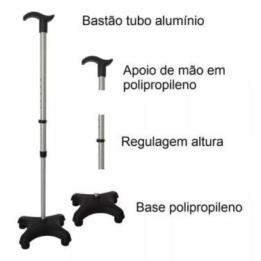 Imagem de Bastão Ortopédico 4 Apoios Leve Altura Regulavel Cor Preto - take care