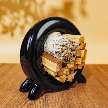 Imagem de MOUGIGI Suporte redondo de cerâmica Palo Santo – Armazenamento de incenso ideal para palitos Palo Santo e sálvia | Ideal para meditação, rituais zen e decoração espiritual | Melhore sua experiência de