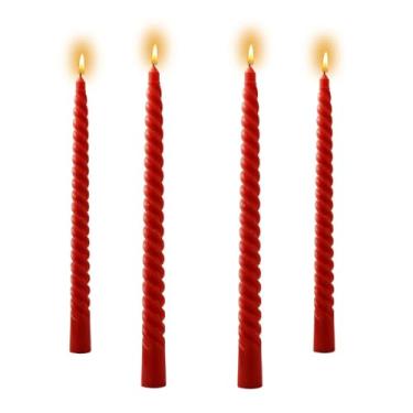 Imagem de Pacote com 4 velas cônicas em espiral de 25,4 cm para casamento, aniversário, Natal e primavera, castiçais torcidos de cozinha para jantar de Halloween, Ação de Graças (4, vermelho, 25,4 cm)