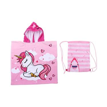 Imagem de SIWOTED Toalha infantil com capuz, cores brilhantes, confortável, macio, sem botões, roupão de banho para meninas