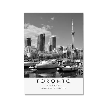 Imagem de Pôster de viagem preto e branco impressão de paisagem da cidade do mundo pintura em tela de Toronto pôster de arte de parede decoração de casa (16 x 24 polegadas (40 x 60 cm), sem moldura)
