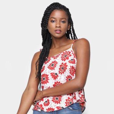 Imagem de Blusa Oh Boy Alças Finas Floral Feminina, Branco, Vermelho, M