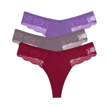 Imagem de Conjunto De Calcinhas De Renda De Algodão Femininas 3PCS S-XL Lingerie