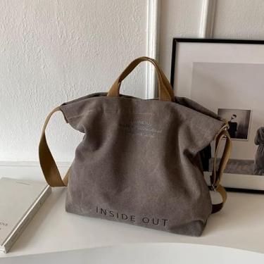 Imagem de Bolsa feminina elegante de lona, fecho de zíper com estampa de alfabeto e alça ajustável, adequada para uso diário, viagens, compras, cinza