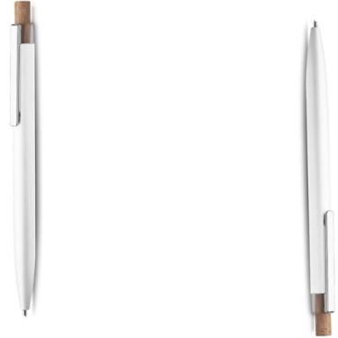 Imagem de Caneta Esferográfica Executiva em Alumínio, Azul, Acionador em Bambu, Corpo Cilíndrico, Acabamento Fosco, Refil Parker, 14cm (Kit 2 Branco)