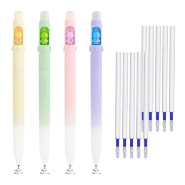 Imagem de BAYTORY 4 canetas de gel apagáveis fofas, caneta de tinta azul rotativa com 10 recargas, ponta fina de 0,5 mm com borrachas, canetas apagáveis de secagem rápida para completar sudoku e palavras