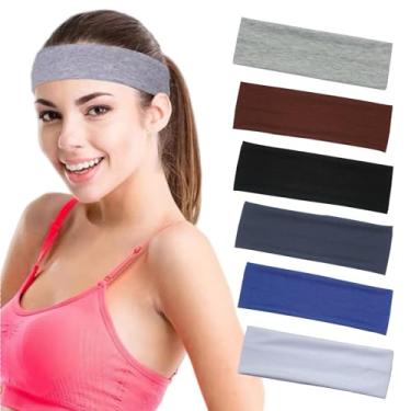 Imagem de Faixas de cabelo femininas, 6 peças elásticas antiderrapantes de tecido de algodão macio para exercícios diários, esportes, treino, ioga e corrida