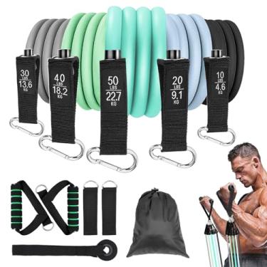 Imagem de 11 Peças Elástico Extensor Exercicio Funcional, Kit Elastico para Exercicio Musculação, Kit Elástico Extensor 11 Peças, Crossfit Pilates Yoga Aquecimento Funcional Alongamento Malhar Emagrecimento