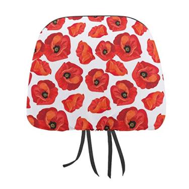 Imagem de Papoulas vermelhas florais sem costura verão padrão floral em branco 1 peça capa protetora universal para encosto de cabeça de carro, capa macia para encosto de cabeça de carro, acessórios de