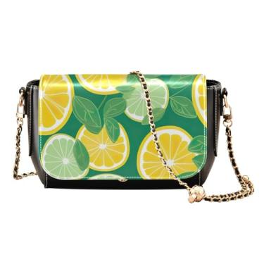 Imagem de GAIGEO Bolsa tiracolo feminina abstrata de ouro e prata Swirls de couro, bolsas transversais de couro para mulheres, Fatias de limão em verde - 3, One Size