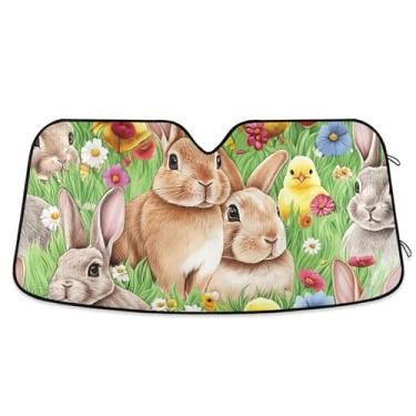 Imagem de Pintinhos de coelho animal colorido carro pára-brisa sombra de sol bonito personalizado retrátil caminhão automotivo para-brisa proteção de para-sol S, 134,6 cm x 59,7 cm