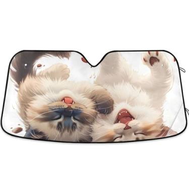 Imagem de Toldo de sol para gatos Ragdoll siameses brincalhões para para-brisa de carro bonito personalizado dobrável caminhão carro persianas para janelas dianteiras retrátil automotivo L, 144,8 cm x 80 cm