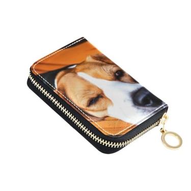 Imagem de Porta-cartão de crédito, carteira feminina com bloqueio de RFID, carteira pequena de couro para dinheiro com bolso para moedas, desenho fofo, marrom, beagle, cachorro