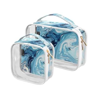 Imagem de GAIGEO Bolsa de Higiene Pessoal de Viagem com Flores Grandes Tsa, Bolsa de Higiene Pessoal de Carro Tamanho de Viagem para Mulheres, Pacote com 2, Pintura de arte de mármore azul em pó, one size