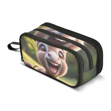 Imagem de TSENQUE Bolsa de lápis de arte divertida com zíper bolsa de caneta fofa para meninas, faculdade, ensino médio, material de escritório, bolsa de armazenamento de lápis de burro fofo e sorridente