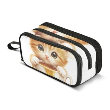 Imagem de Bolsa de lápis de papelaria estojo com zíper grande para meninas adolescentes bolsa de caneta menino faculdade material de escritório gato fofo adorável gatinho sacos de armazenamento de lápis
