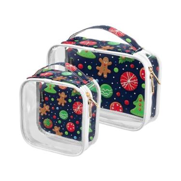 Imagem de GAIGEO Bolsa de viagem para maquiagem e higiene pessoal com folhas de bordo de outono, bolsa para cosméticos, bolsa de viagem para banheiro para mulheres, pacote com 2, Enfeites e biscoitos de Natal