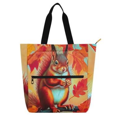 Imagem de Linda bolsa de trabalho feminina com folhas de bordo de esquilo, bolsas de tecido de lona, faculdade, escola, professores, livros, presente para amantes de livros