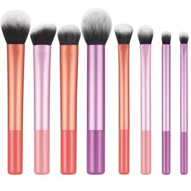 Imagem de Kit Pincéis de Maquiagem com 8 Peças - Cerdas Macias Sintéticas - Completo para Base, Pó, Blush, Corretivo, Iluminador, Sombras e Contorno PREMIUM