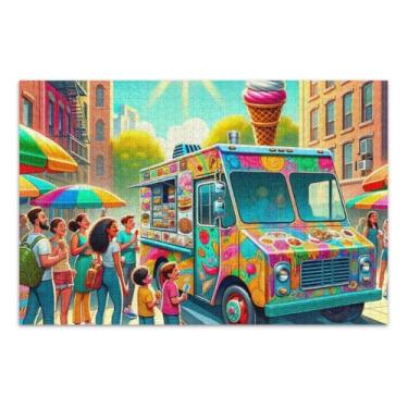 Imagem de Jogo de quebra-cabeça de caminhão de sorvete, arte de parede doméstica para adultos e adolescentes, tamanho final 75 x 50 cm