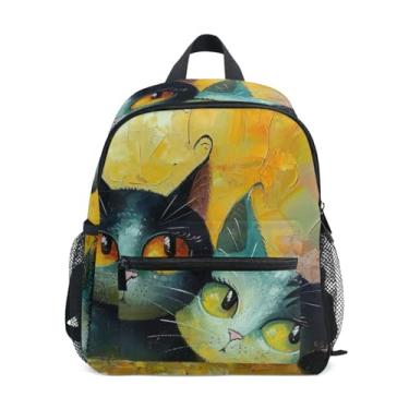 Imagem de Painting Cartoon Cats Simple Modern Kids Backpack Boy Backpack with Front Pocket, Safety Whistle for Ages 3-8