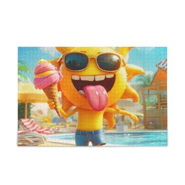 Imagem de Quebra-cabeça de 500 peças de desenho animado sol verão madeira e papel com saco de armazenamento quebra-cabeças complexos para adultos