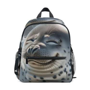Imagem de GAIGEO Cute Adorable Seal Animal Toddler School Backpack 10x4x12 In, Baby Boy Backpack with Water Bottle Pockets, Whistle Buckle