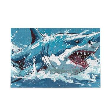 Imagem de Quebra-cabeças de tubarão gigante, 500 peças de papel e madeira compostos para adultos com bolsa de armazenamento