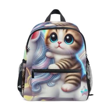 Imagem de GAIGEO Kitten Unicorn Cat Childrens Backpack, 10x4x12 In, Small Boys Backpack Includes Water Bottle Pockets, Whistle Clip for Safety