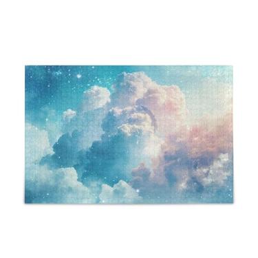 Imagem de 500 peças de quebra-cabeças de madeira e papel combinados de céu com nuvens brancas para casais