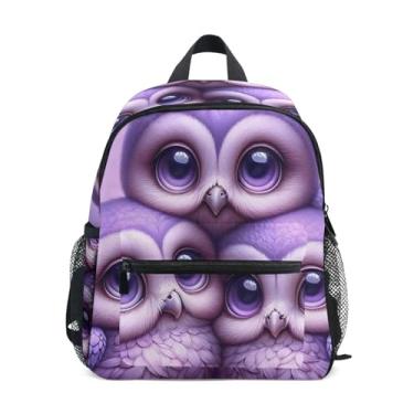 Imagem de GAIGEO Lavender Owls Floral Toddler School Backpack, 10x4x12 In, Baby Boy Backpack Includes Water Bottle Pockets, Whistle Clip for Safety