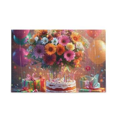 Imagem de Quebra-cabeças engraçados para adultos com 1000 peças de flores de aniversário de madeira e papel com bolsa de armazenamento