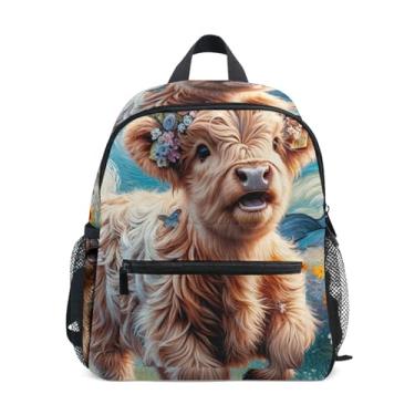 Imagem de GAIGEO Starry Night Highland Cow Cute Baby Backpack 10x4x12 In, Boys Kindergarten Backpack with Water Bottle Pockets, Whistle Buckle
