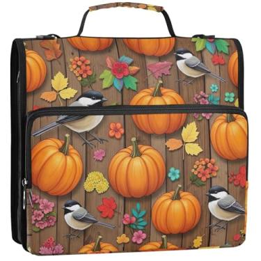 Imagem de Pumpkins Organizador de fichário com zíper, 3 argolas, fichários resistentes com alça, bolsa de ensino médio, vários bolsos, pasta grande para portfólio, 34,5 x 31,5 x 9 cm