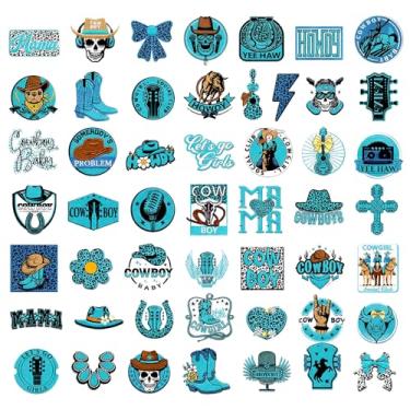 Imagem de Wavwavw 50 peças Western Iron on Patch Cowgirls Cowboy Bordado Azul Stick on Patch Turquesa Costurado Aplique para Caminhoneiro Chapéus Jaquetas Mochilas Jeans Pano Decoração DIY Acessórios de