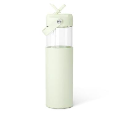 Imagem de Garrafa de água de vidro com manga de silicone e tampa de canudo de 590 ml para meninas e mulheres, garrafas de vidro para viagem, casa, academia, esportes (verde)