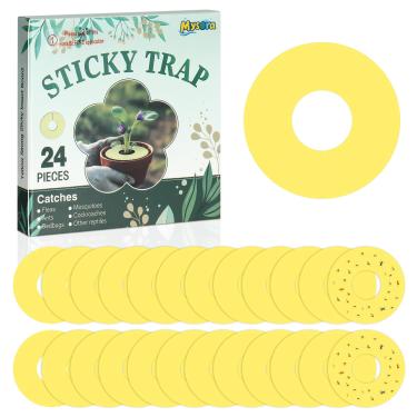 Imagem de Mysora 24 armadilhas para moscas de frutas, anel amarelo, armadilhas adesivas para insetos rastejantes, mosquitos, pulgões, moscas brancas, seguro para tripes, ambientes internos e externos em vasos