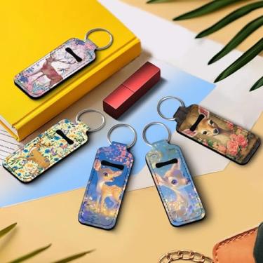 Imagem de Porta-chaves com brilho labial, suporte macio para batom, estampa floral de cervo fofo, protetor labial portátil, antipoeira para uso diário, viagens, confortável e prático