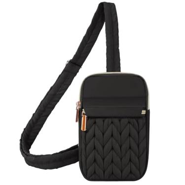 Imagem de Crisinant Mini bolsa tiracolo tiracolo pochete portátil para mulheres e homens, mochila de peito para esportes, corrida, caminhadas, viagens, preta