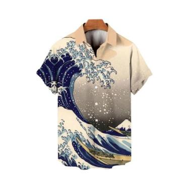 Imagem de Camisas Havaianas Masculinas Estampadas Em 3D Com Mangas Curtas Estilo