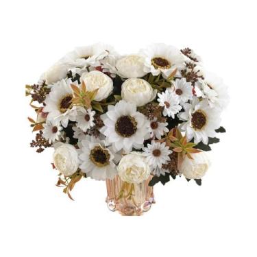 Imagem de Buquê De Flores Artificiais De Girassóis E Peônias Em Seda Para Decora