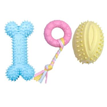 Imagem de Brinquedo Dental Mordedor Puxador para Cachorros Cães Pequenos Porte Pet Anti-Stress Resistente Osso Donut Rugby (Multicolorido KIT C)