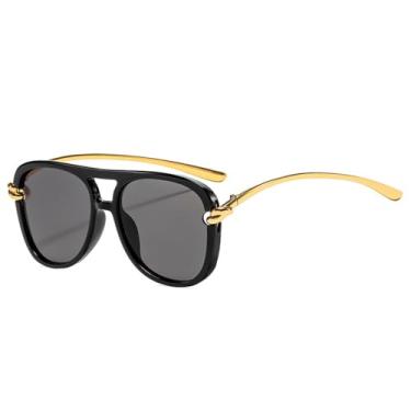 Imagem de Óculos de Sol UV400 - Ponte Dupla com Lentes Degradê em Metal para Homens e Mulheres, Ideais para Esportes, Corrida e Ciclismo, nas Cores Dourado e Preto.